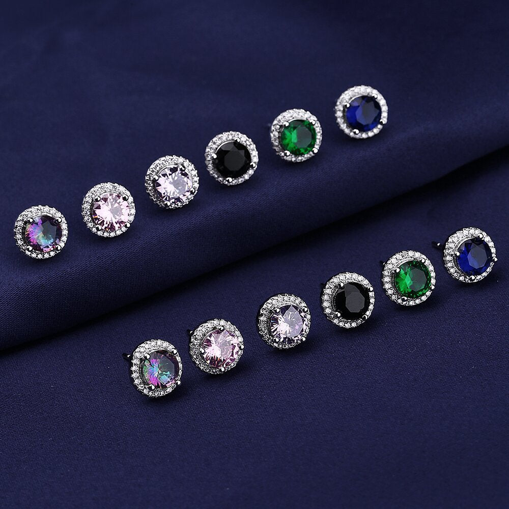 Multi-Color Gem Inlaid Stud Earrings