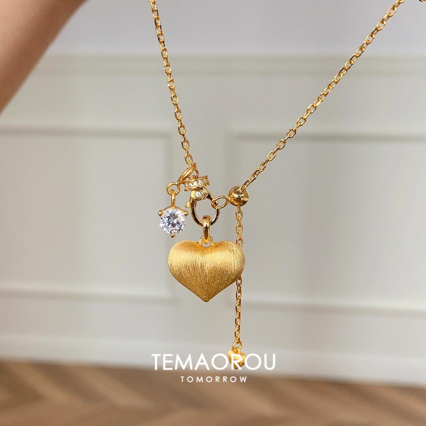 Titanium Steel Brushed Gold Peach Pendant Necklace